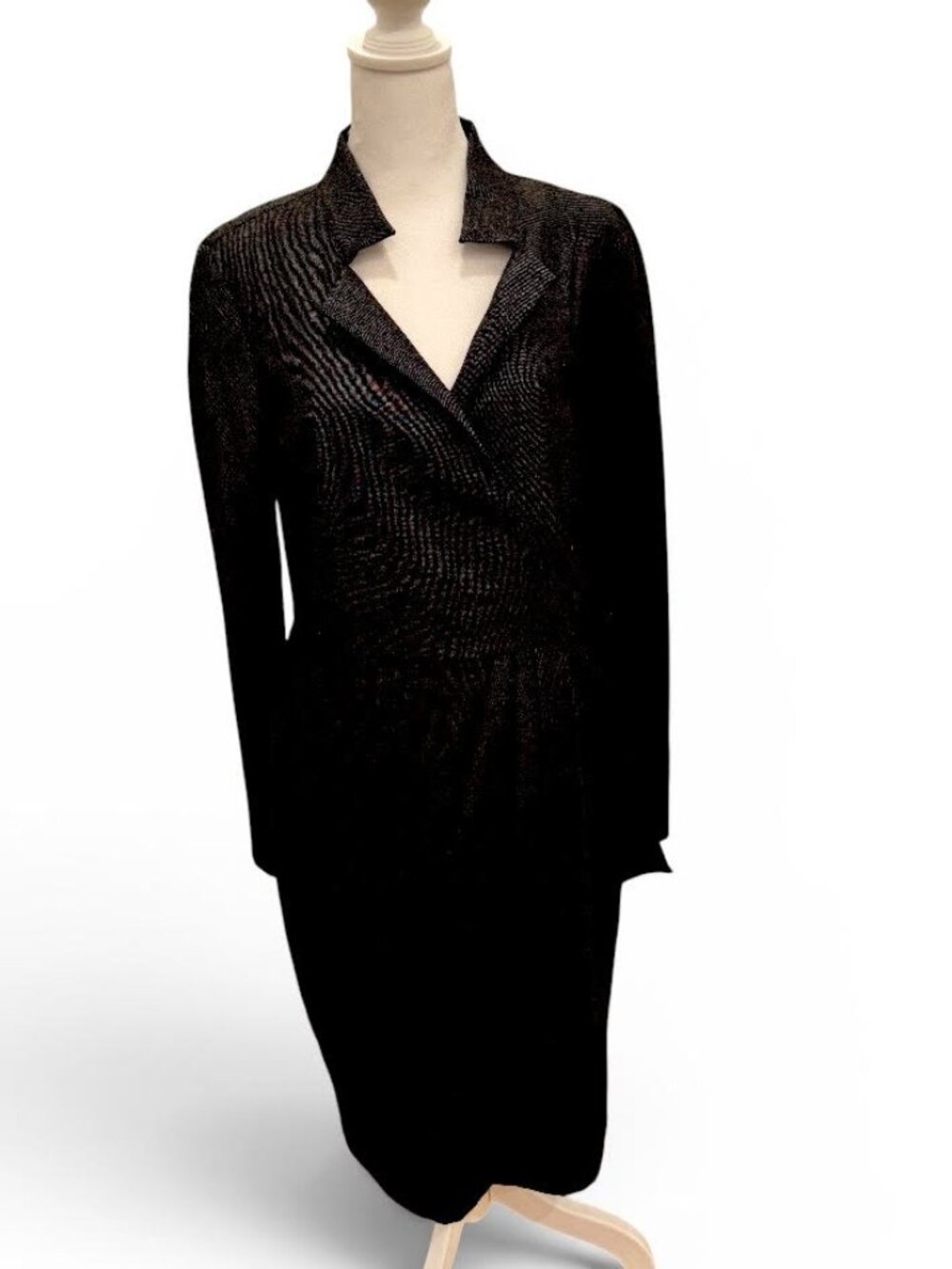 Max Mara Made in Italy Charcoal Wool & Silk Draped Wrap Midi Dress NWT Size 8